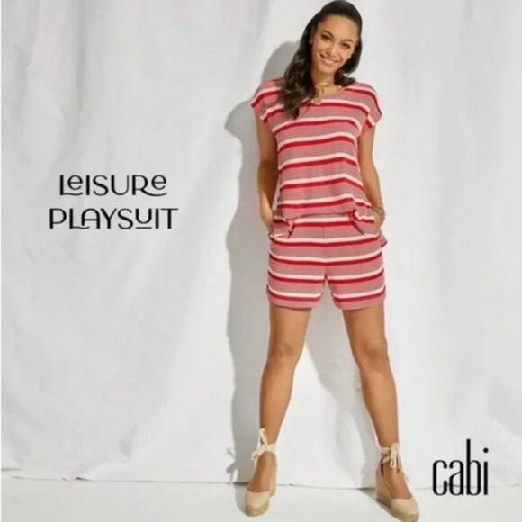 CAbi Red&White Stripe Leisure Playsuit Romper Sz.XL - Picture 2 of 16